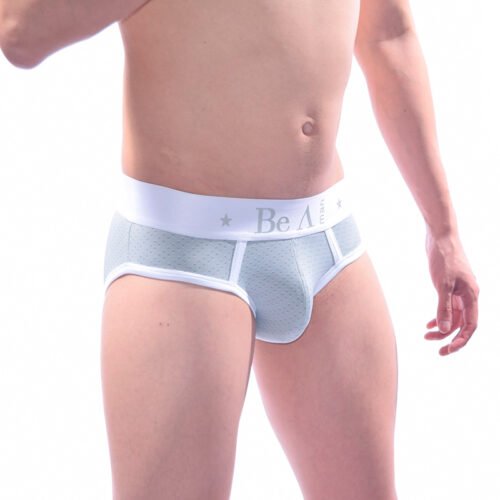 Interior Brief Gris Claro Sesgos Blanco