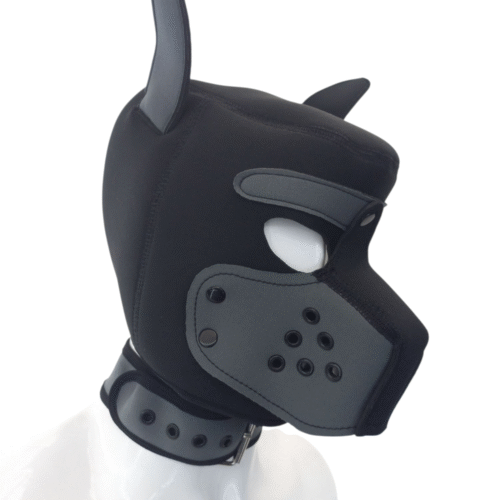 Mascara Perro, Arnes y Collar Negro y Gris