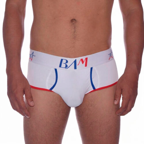 Brief Realce Delantero Blanco Sesgos Rojo y Azul